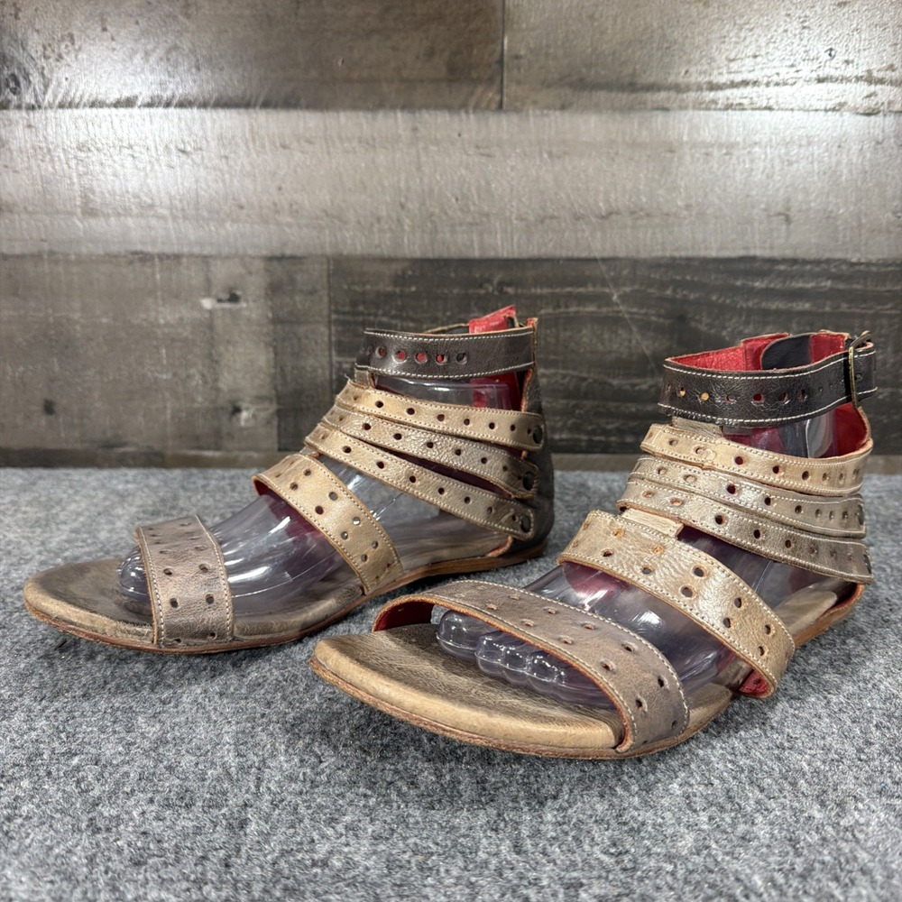 Bed Stu Artemis Leather Gladiator Sandals Tan Rustic Strappy Red Lining US 10